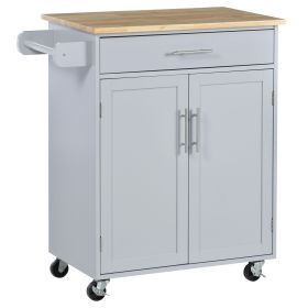 Mobile Kitchen Valet, Gray, Rolling Cart Island with Drawer, Cabinet & Towel Rack