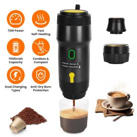1Pc Portable Electric Espresso Machine Cordless Coffee Maker Self-Heating Car Espresso Maker with Anti-Dry Burn Fit for Ground Coffee/NS/DG Capsu
