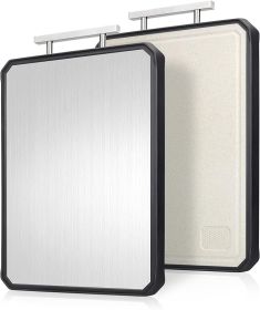 Metal Cutting Boards for Kitchen, Double-Sided 304 Stainless Steel Cutting Board and Wheat Straw PP, Suitable for Meat and Vegetables