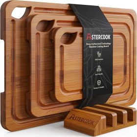Astercook Deep-Carbonized Bamboo Cutting Boards for Kitchen with Wood Storage Stand