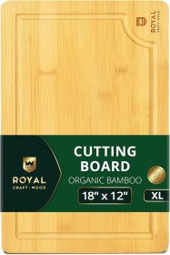 Wooden Cutting Boards for Kitchen Meal Prep & Serving - Bamboo Wood Serving Board with Deep Juice Groove Side Handles - Charcuterie & Chopping Bu