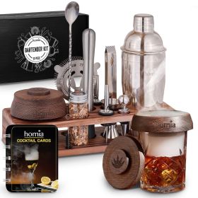 Bartender Kit with Whiskey Smoker 13 pcs Pine Stand  Bar Set with Cocktail Shaker Bartending Kit with Essential Bar Accessory Tools Wood Chips St