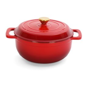 Cast iron 5QT cooking pot - Gradient red - Includes two silicone gloves - Enamel pot