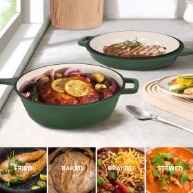 Enamel cast iron soup pot with handle, suitable for ceramic, gas, induction cooker or barbecue grill (Color: green)