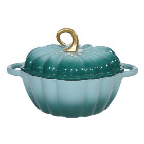 Pumpkin Dutch Oven 4.5 QT With Lid Cyan Enamel Cast Iron Cooking Pot Shape Soup Pot Serves 3-5 Christmas Thanksgiving Decor Gift (Color: Cyan)