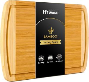 Large Wooden Cutting Board for Kitchen Meal Prep & Serving - Bamboo Cutting Boards with Juice Groove Side Handles (Color: Natural)