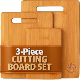 3-Piece Bamboo Cutting Board Set - Wood Cutting Boards for Kitchen, Chopping Meat, Vegetables, Fruits & Cheese - Reversible (Color: Natural)