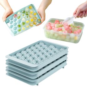 4 Packs Small Ice Cube Trays Mini Circle Ice Cube Tray Round Ice Ball Maker Mold with Lid Bin 132Pcs Ice Cubes for Chilling Drinks Coffee Juice C (Color: Blue)