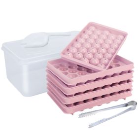 4 Packs Small Ice Cube Trays Mini Circle Ice Cube Tray Round Ice Ball Maker Mold with Lid Bin 132Pcs Ice Cubes for Chilling Drinks Coffee Juice C (Color: Pink)